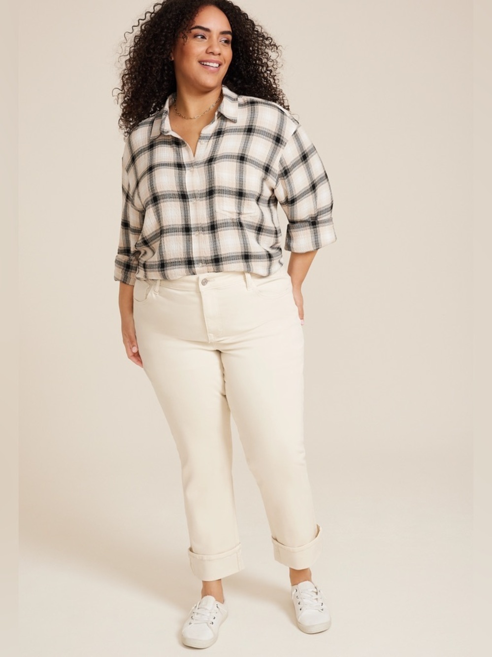 Maurice’s NWT Plus Size High-Rise Cuffed Straight Ankle Jeans Almond Cream Sz 18